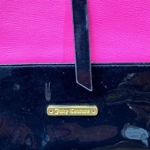 Juicy Couture Glam Tote Bag Pink Black Patent Leather Gold Chain Purse - Picture 2 of 8